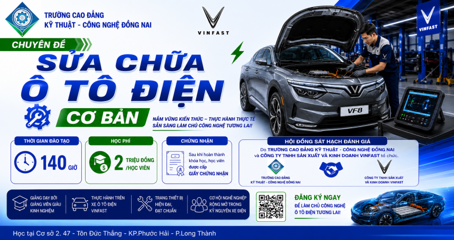 Thông báo tuyển sinh đào tạo chuyên đề "Sửa chữa cơ bản Ô tô điện"